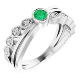 14K White Lab-Grown Emerald & .05 CTW Diamond Ring