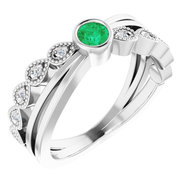 Sterling Silver Natural Emerald & .04 CTW Natural Diamond Ring