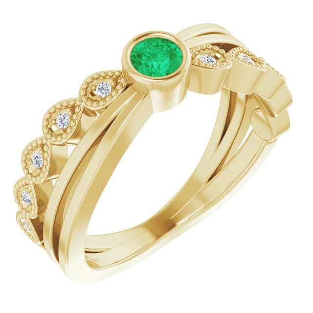 14K Yellow Natural Emerald & .04 CTW Natural Diamond Ring
