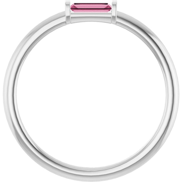 14K White Natural Pink Tourmaline Stackable Ring