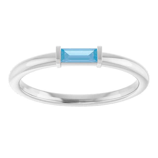 14K White Natural Swiss Blue Topaz Stackable Ring
