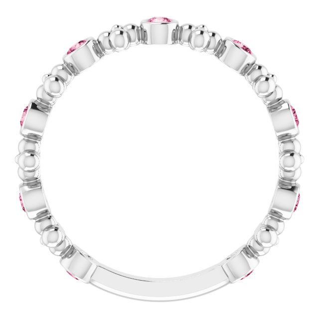 14K White Natural Pink Tourmaline Beaded Ring