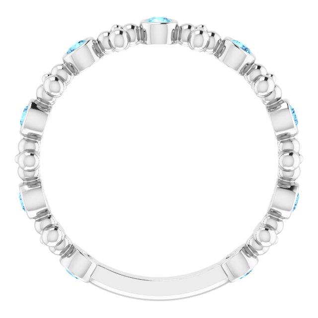 14K White Aquamarine Beaded Ring     