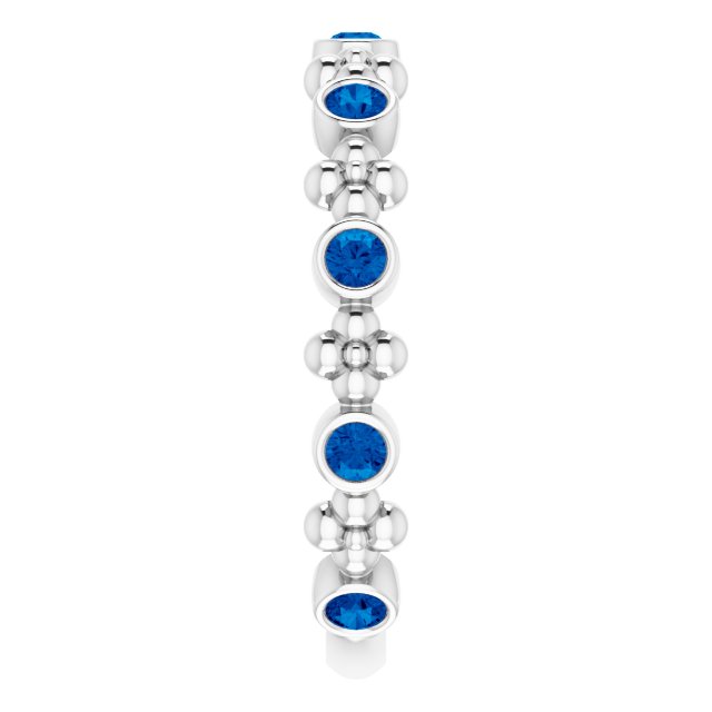14K White Lab-Grown Blue Sapphire Beaded Ring  