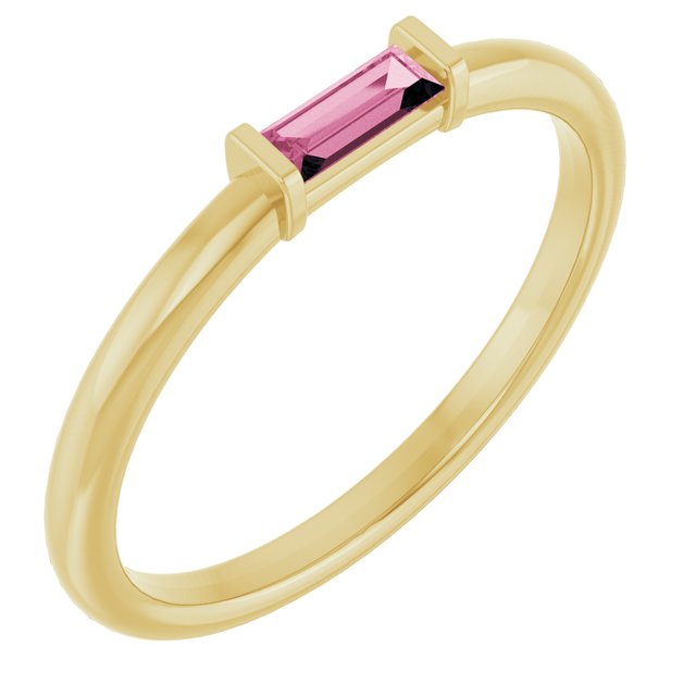 14K Yellow Pink Tourmaline Stackable Ring