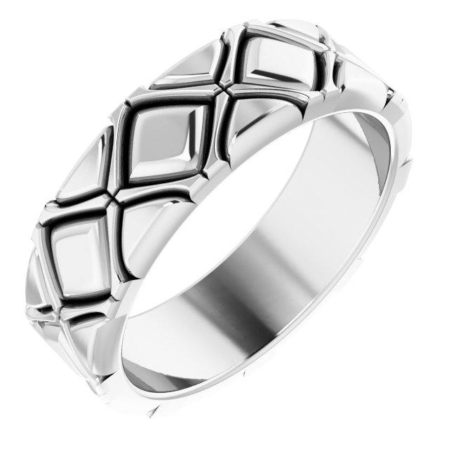 14K White 6 mm X-Pattern Quilted Band Size 8.5