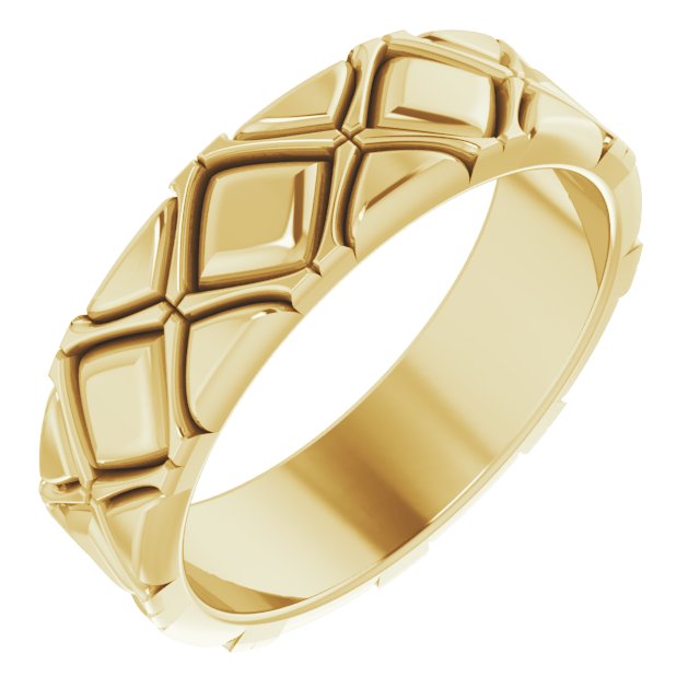 14K Yellow 6 mm X-Pattern Quilted Band Size 10