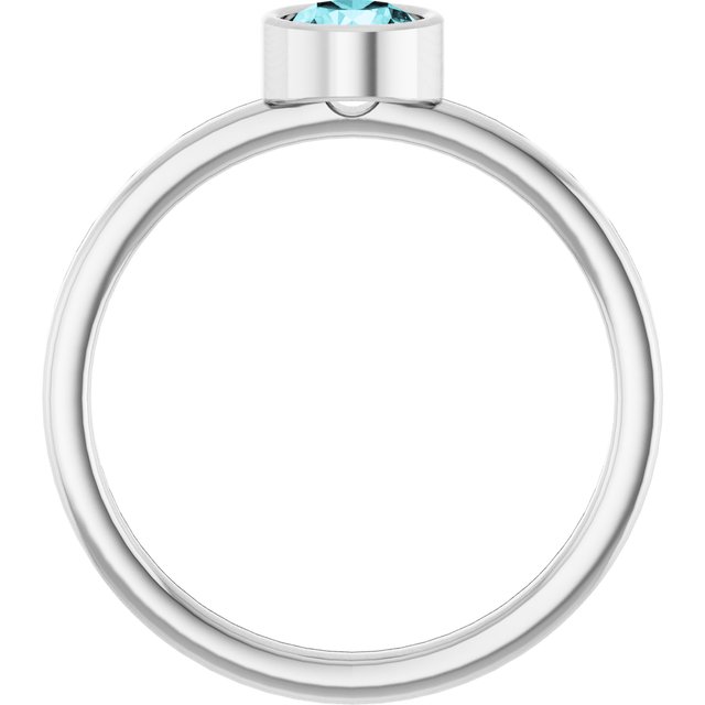 14K White 5 mm Natural Blue Zircon Ring