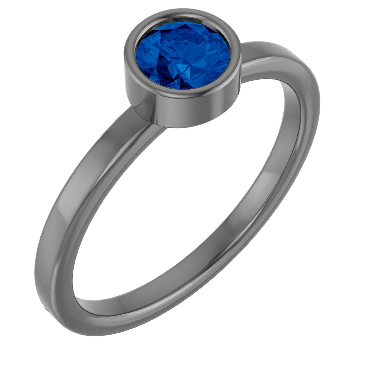 14K White 5 mm Lab-Grown Blue Sapphire Ring