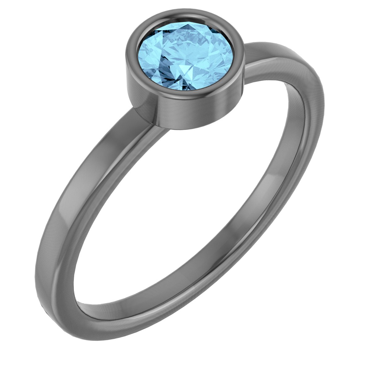 Rhodium-Plated Sterling Silver 5 mm Natural Aquamarine Ring