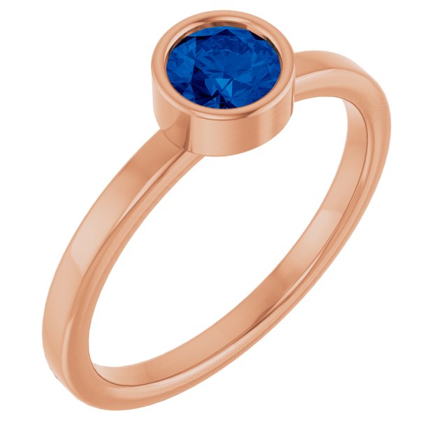 14K Rose 5 mm Lab-Grown Blue Sapphire Ring