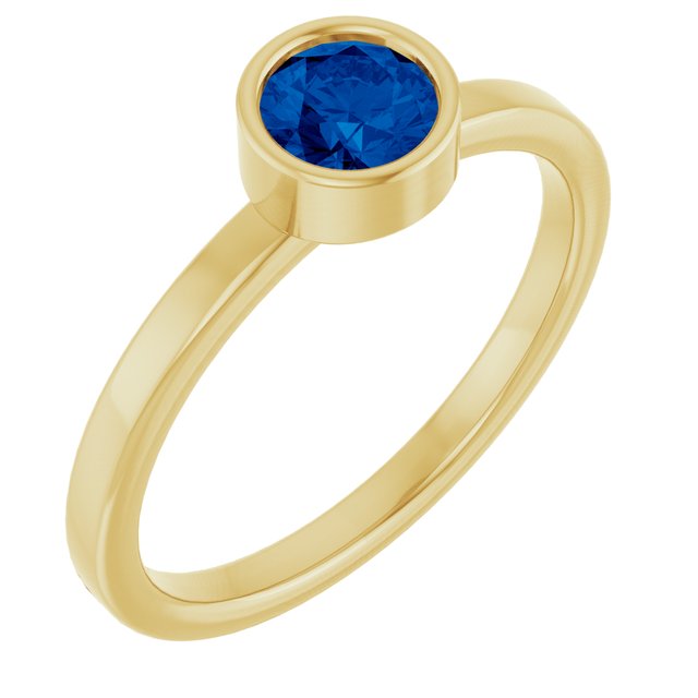 14K Yellow 5 mm Lab-Grown Blue Sapphire Ring