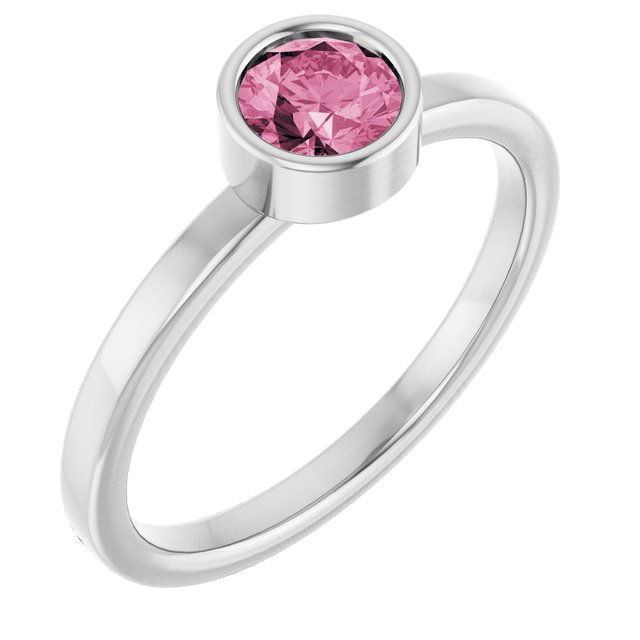 Platinum 5 mm Natural Pink Tourmaline Ring