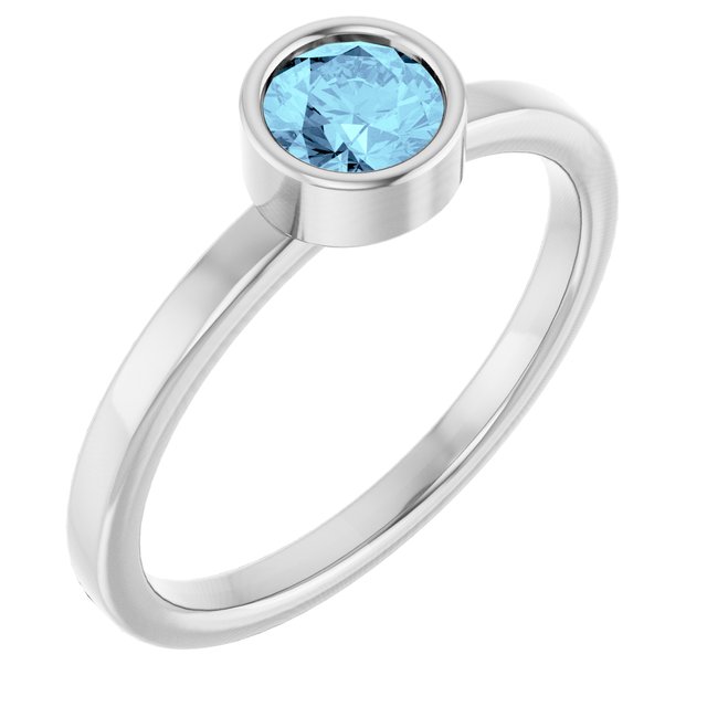 Rhodium-Plated Sterling Silver 5 mm Imitation Aquamarine Ring