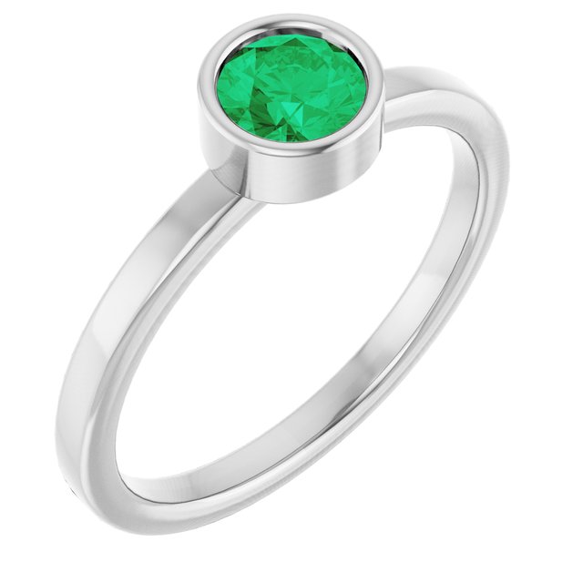 Rhodium-Plated Sterling Silver 5 mm Imitation Emerald Ring