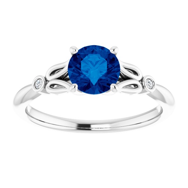 14K White Lab-Grown Blue Sapphire & .02 CTW Natural Diamond Ring   