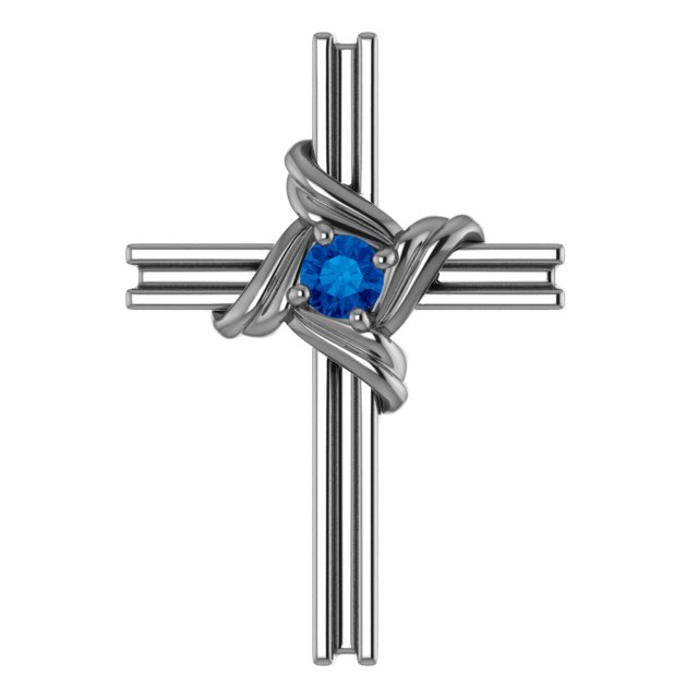Sterling Silver Natural Blue Sapphire Cross Pendant 
