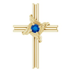 14K Yellow Natural Blue Sapphire Cross Pendant 