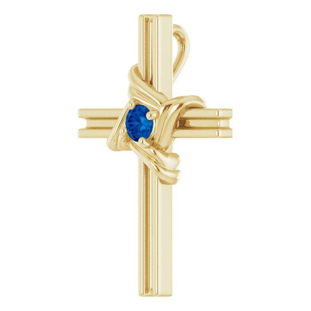 14K Yellow Natural Blue Sapphire Cross Pendant 
