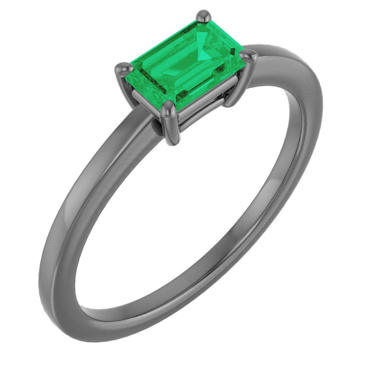 14K Yellow Lab-Grown Emerald Ring 