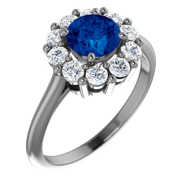 14K Yellow Blue Sapphire & 1/2 CTW Diamond Ring 