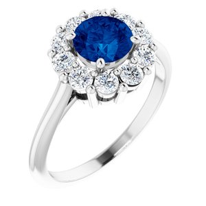 14K White Lab-Grown Blue Sapphire & 1/2 CTW Diamond Ring