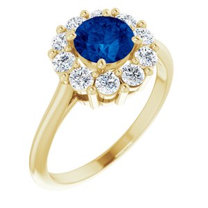 14K Yellow Blue Sapphire & 1/2 CTW Diamond Ring 