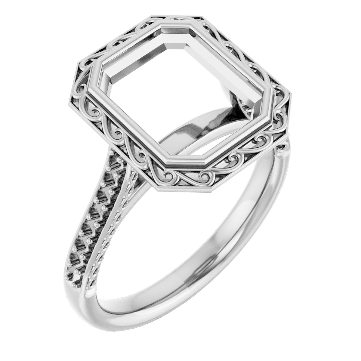 Bezel-Set Accented Scroll Engagement Ring