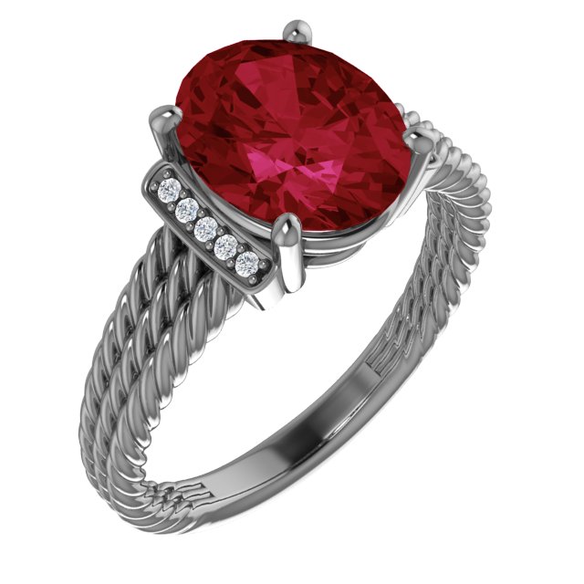 14K White Chatham Created Ruby and .04 CTW Diamond Ring Ref 13808200