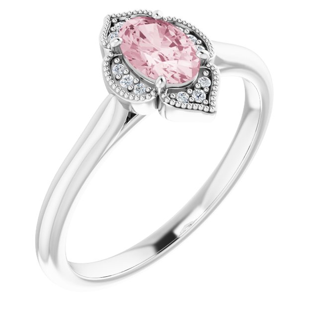 14K White Natural Pink Morganite & .03 CTW Natural Diamond Ring 