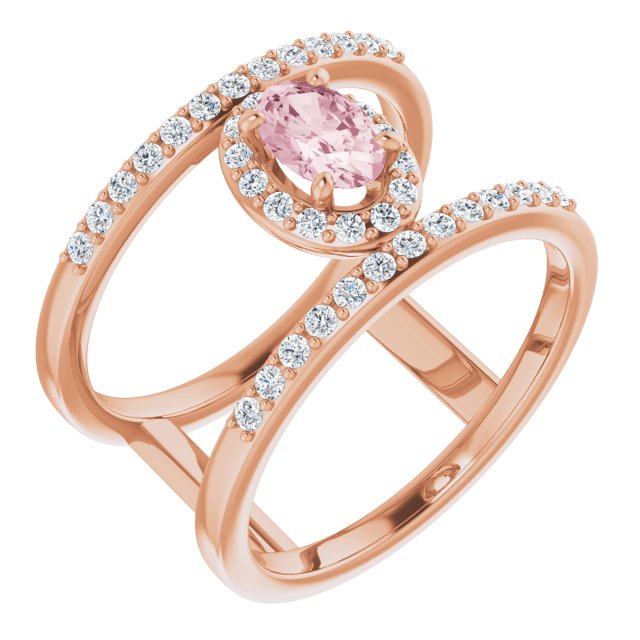 14K Rose Natural Pink Morganite & 1/3 CTW Natural Diamond Ring