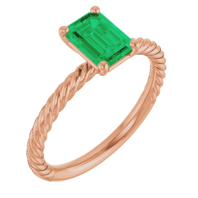 14K Rose Lab-Grown Emerald Ring