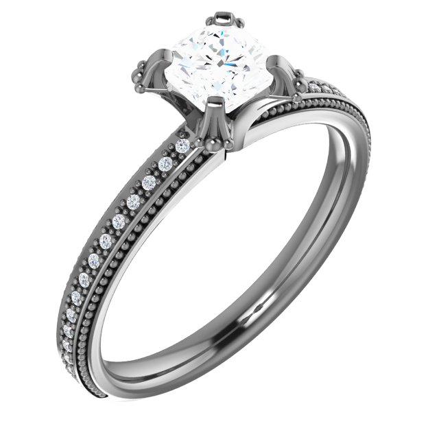 122610 / Sterling Silver / Mounting / Round / 6.5 Mm / Polished / Melee Accented Engagement Ring Mounting