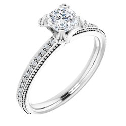 122610 / Sterling Silver / Mounting / Round / 6.5 Mm / Polished / Melee Accented Engagement Ring Mounting