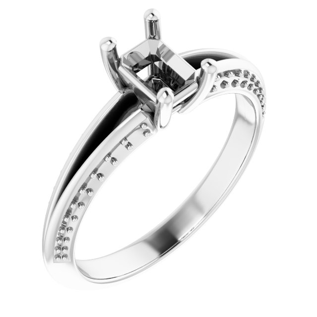 14K White 6x4 mm Emerald 1/4 CTW Natural Diamond Semi-Set Engagement Ring