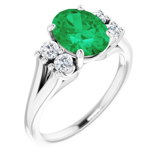 14K White Lab-Grown Emerald & 1/4 CTW Diamond Ring