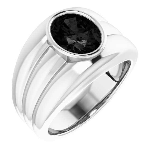 14K White Natural Black Onyx Bezel Ring