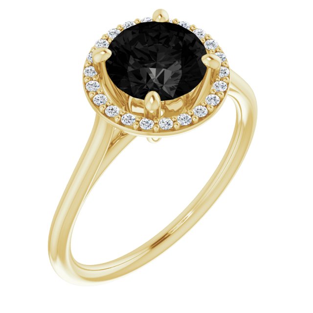14K Yellow Natural Onyx & 1/8 CTW Natural Diamond Ring