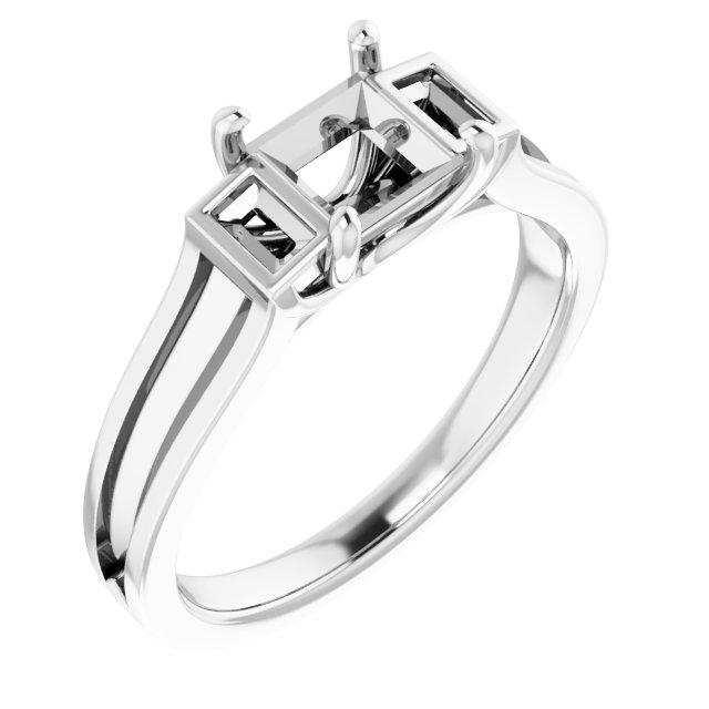 14K White 5x5 mm Square 1/2 CTW Natural Diamond Semi-Set Engagement Ring 