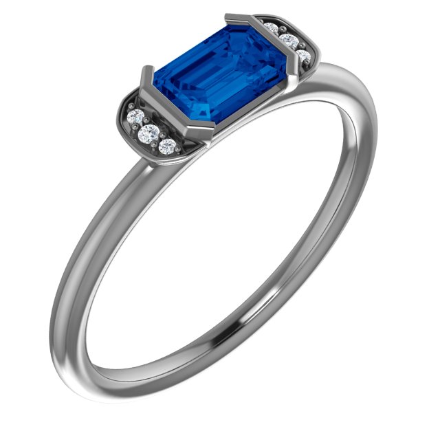 14K White Chatham® Lab-Created Blue Sapphire & .02 CTW Diamond Ring