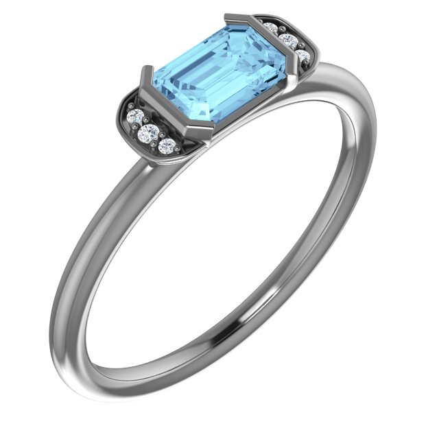 14K White Natural Aquamarine & .02 CTW Natural Diamond Stackable Ring