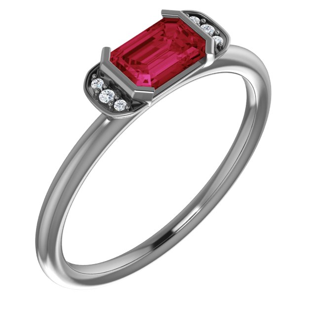 14K Rose Chatham® Lab-Created Ruby & .02 CTW Diamond Ring