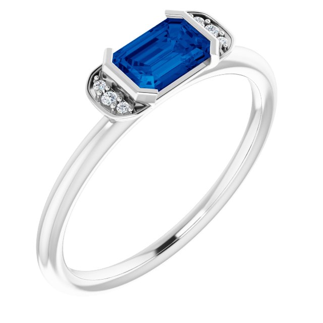 14K White Lab-Grown Blue Sapphire & .02 CTW Natural Diamond Stackable Ring