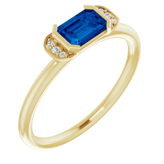 14K Yellow Lab-Grown Blue Sapphire & .02 CTW Natural Diamond Stackable Ring