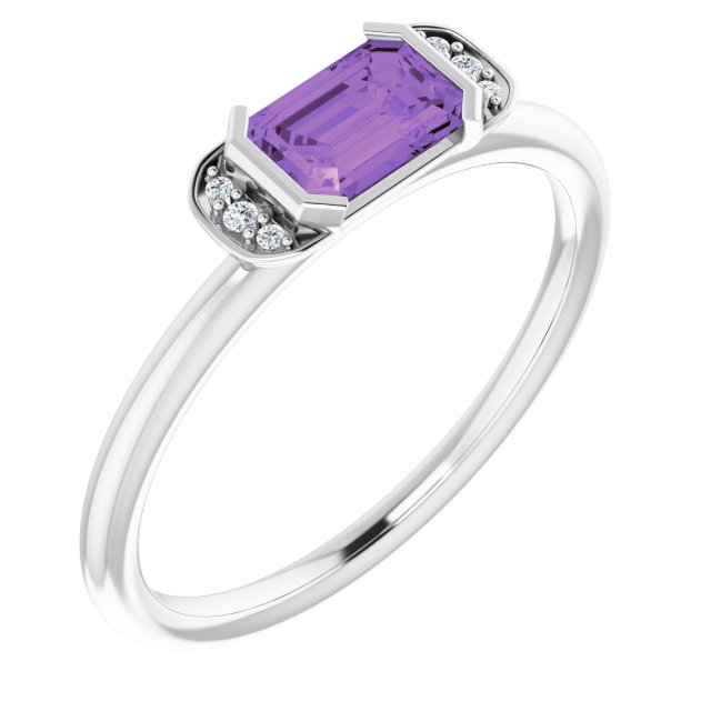 14K White Natural Amethyst & .02 CTW Natural Diamond Stackable Ring