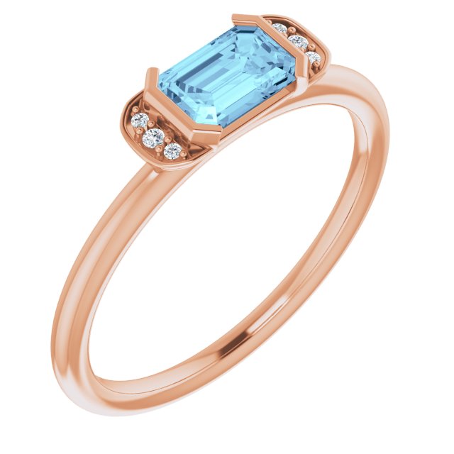 14K Rose Natural Aquamarine & .02 CTW Natural Diamond Stackable Ring
