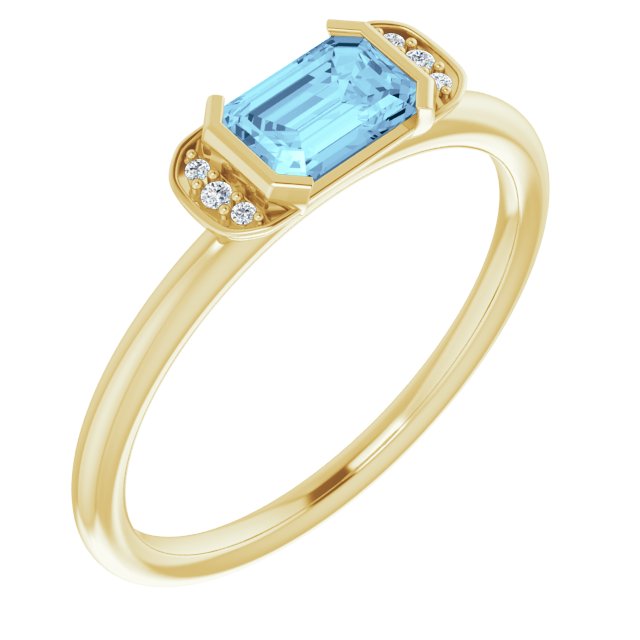 14K Yellow Natural Aquamarine & .02 CTW Natural Diamond Stackable Ring