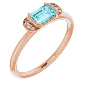 14K Rose Natural Blue Zircon & .02 CTW Natural Diamond Stackable Ring