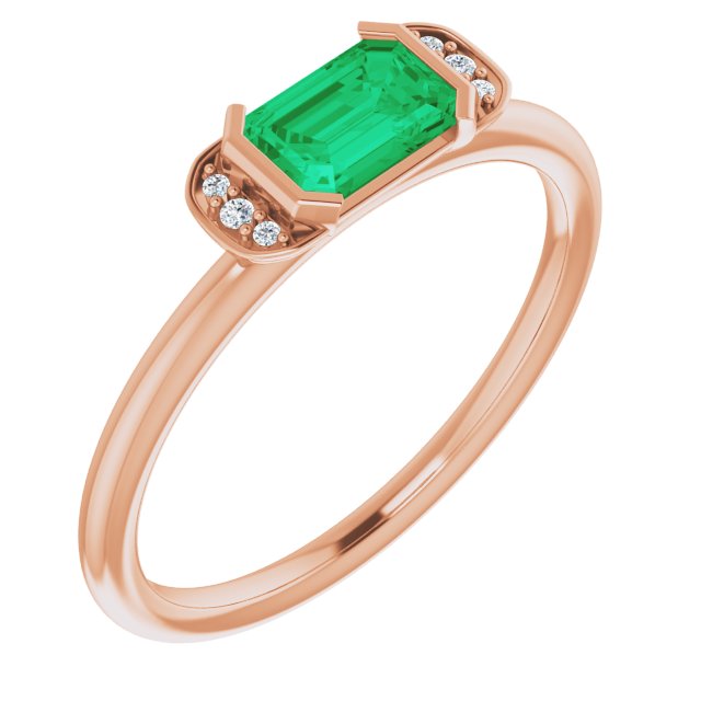 14K Rose Lab-Grown Emerald & .02 CTW Natural Diamond Stackable Ring