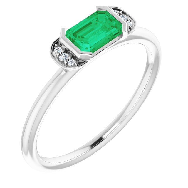 14K White Natural Emerald & .02 CTW Natural Diamond Stackable Ring